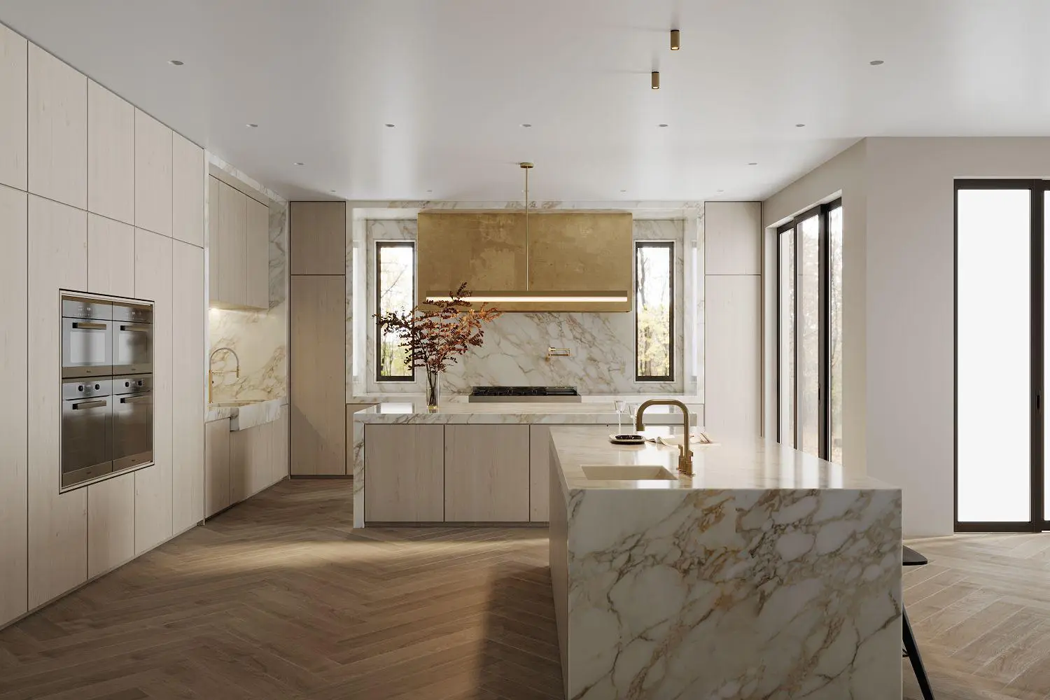 Custom light oak kitchen cabinetry designed by Hempston